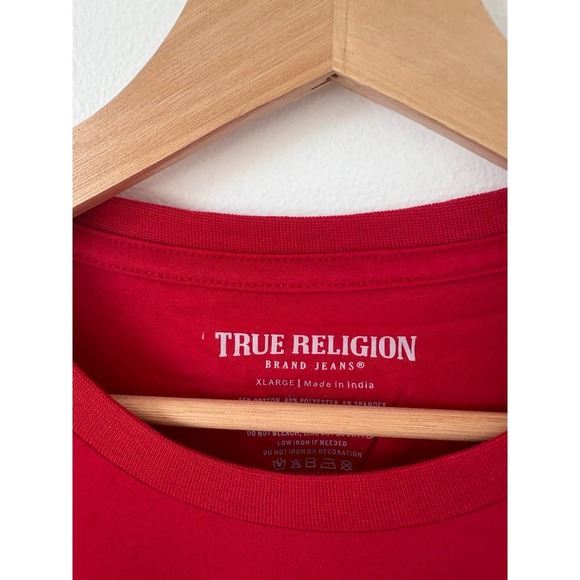 New True Religion Two Tone Arch Crew Tee – Jester Red – Size XL - Picture 3 of 4